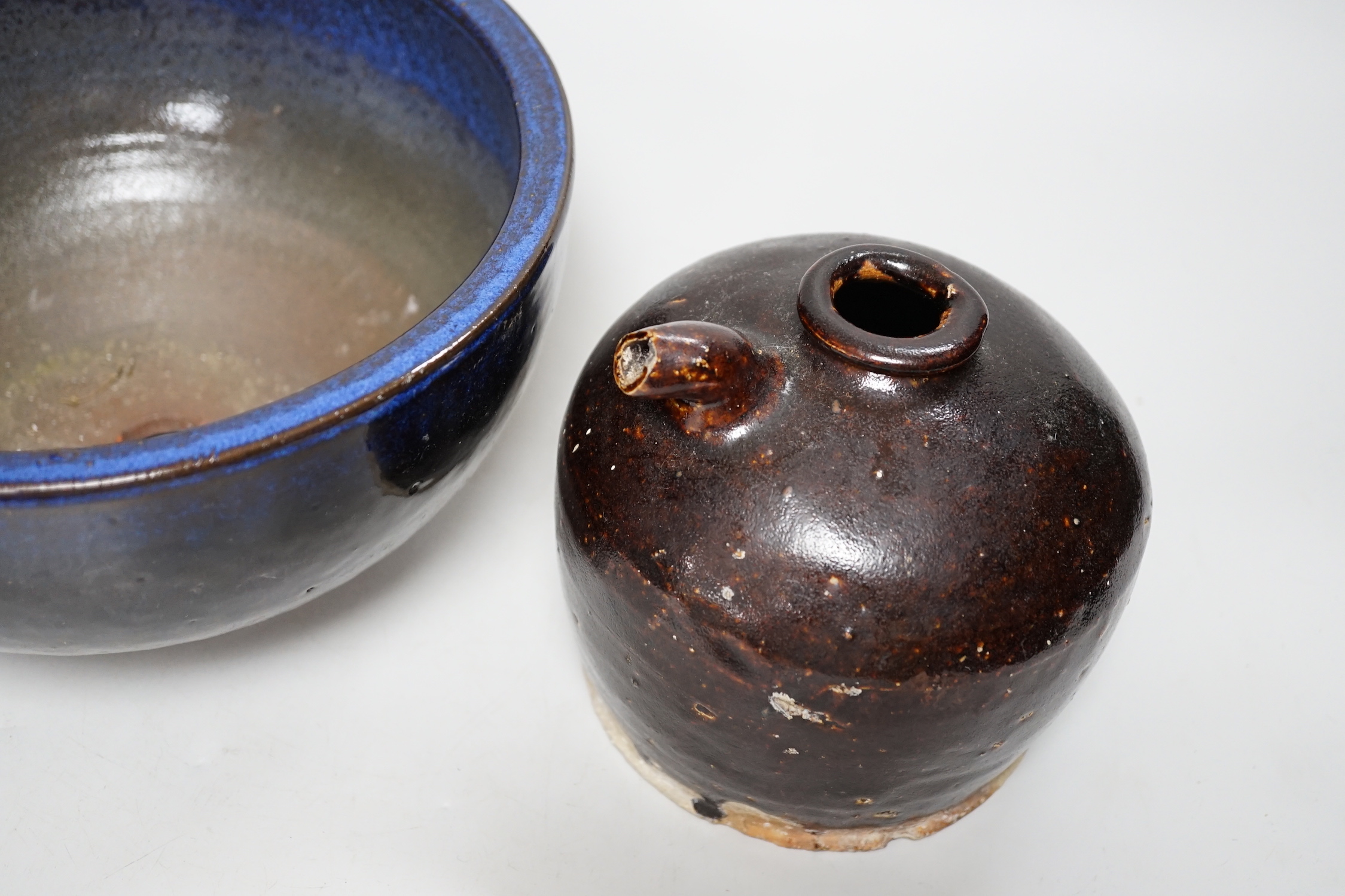 A Chinese jun-type planter and a Japanese pottery vessel, plant jar 24cm diameter